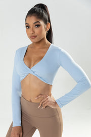 Twist Knot Long Sleeve Workout Crop Top W/bra