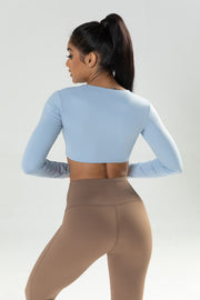 Twist Knot Long Sleeve Workout Crop Top W/bra