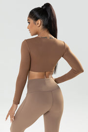 Twist Knot Long Sleeve Workout Crop Top W/bra
