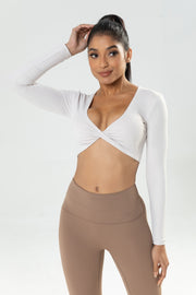 Twist Knot Long Sleeve Workout Crop Top W/bra