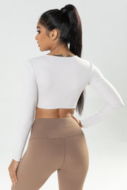 Twist Knot Long Sleeve Workout Crop Top W/bra