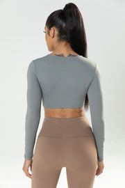 Twist Knot Long Sleeve Workout Crop Top W/bra