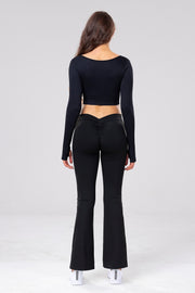 Long Sleeve Square Neck Ribbed Crop Top