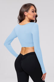 Long Sleeve Square Neck Ribbed Crop Top