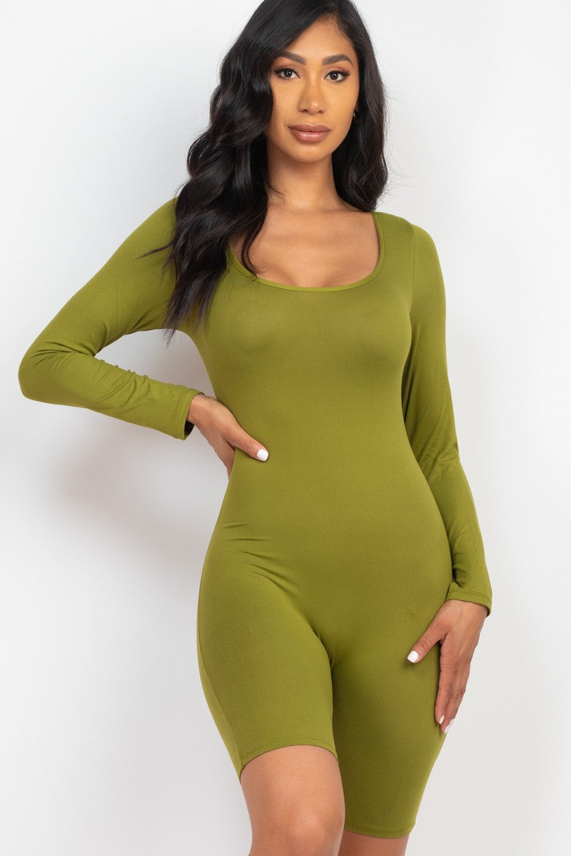 Scoop Neck Long Sleeve Bodycon Romper