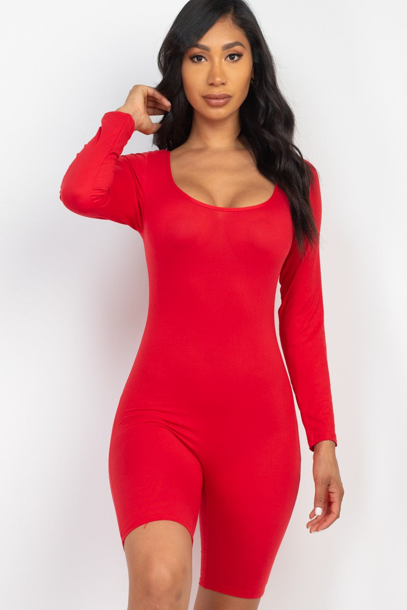 Scoop Neck Long Sleeve Bodycon Romper