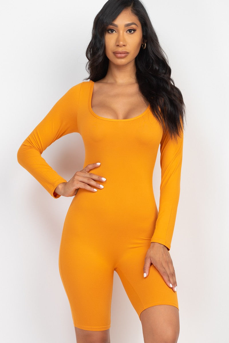 Scoop Neck Long Sleeve Bodycon Romper