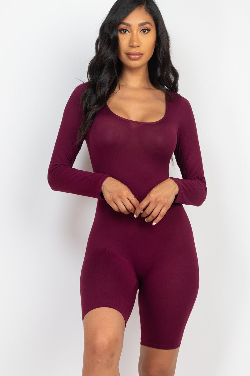 Scoop Neck Long Sleeve Bodycon Romper