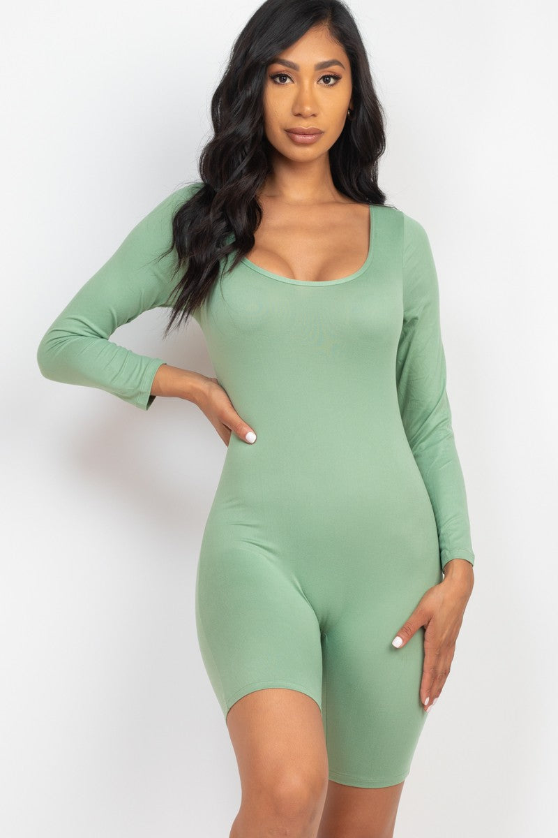 Scoop Neck Long Sleeve Bodycon Romper