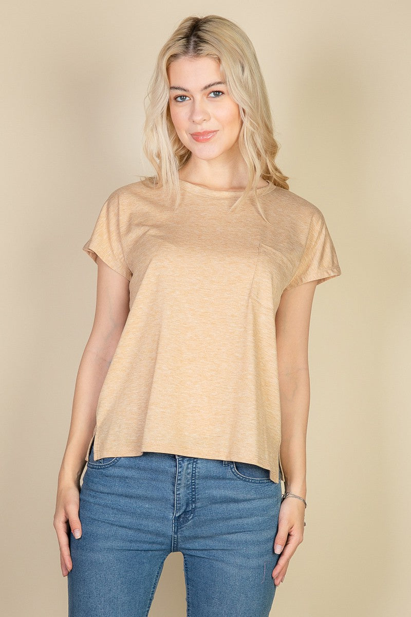 Batwing Sleeve Pocket Front Washed Tee