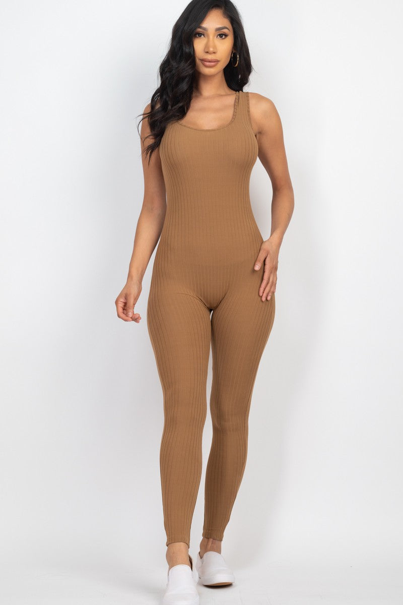 Ribbed Scoop Neck Bodycon Jumpsuit
