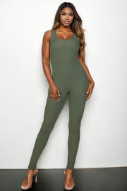 Ribbed Scoop Neck Bodycon Jumpsuit