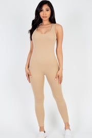 Ribbed Scoop Neck Bodycon Jumpsuit