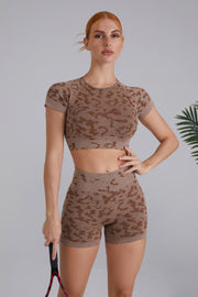 2pc Crop Top And High Waist Short Yoga Set