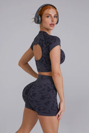 2pc Crop Top And High Waist Short Yoga Set