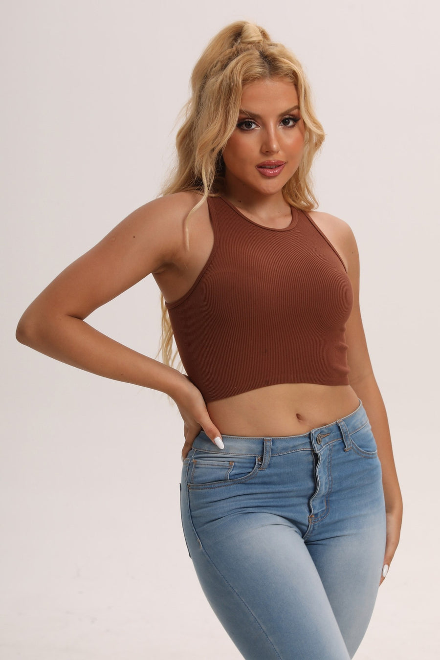 Solid Color Basic Ribbed Crop Tank Top