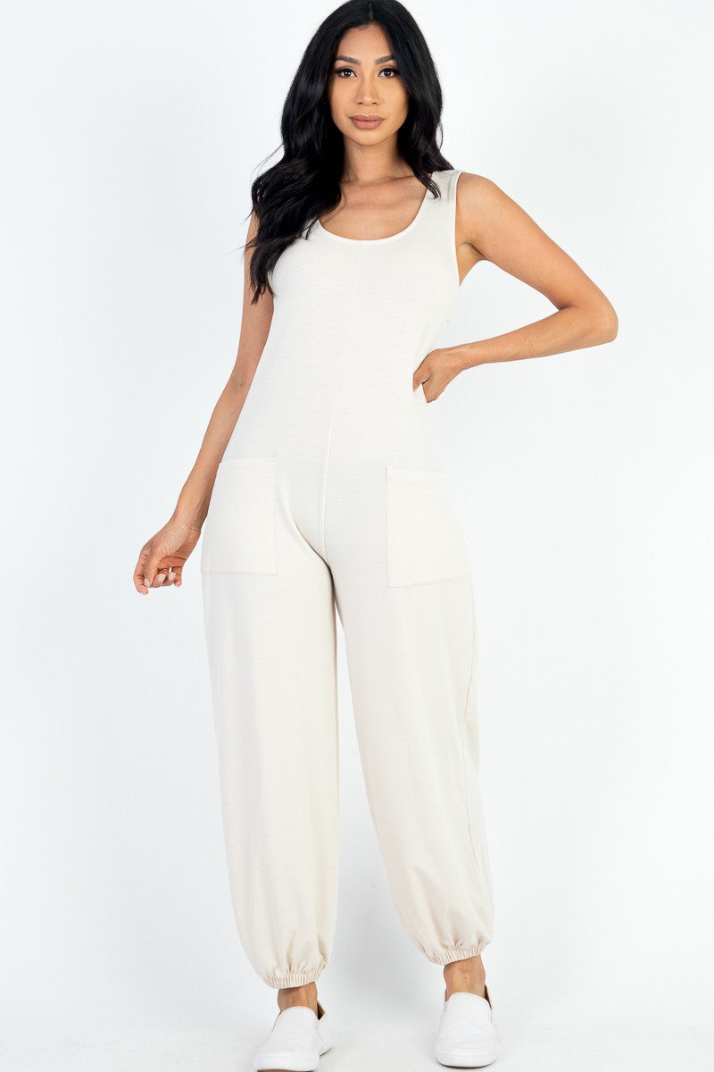 French Terry Sleeveless Scoop Neck Jumpsuit