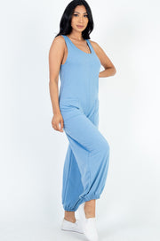 French Terry Sleeveless Scoop Neck Jumpsuit