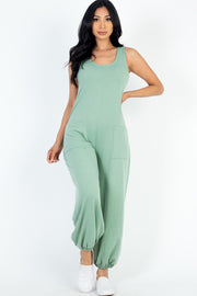 French Terry Sleeveless Scoop Neck Jumpsuit