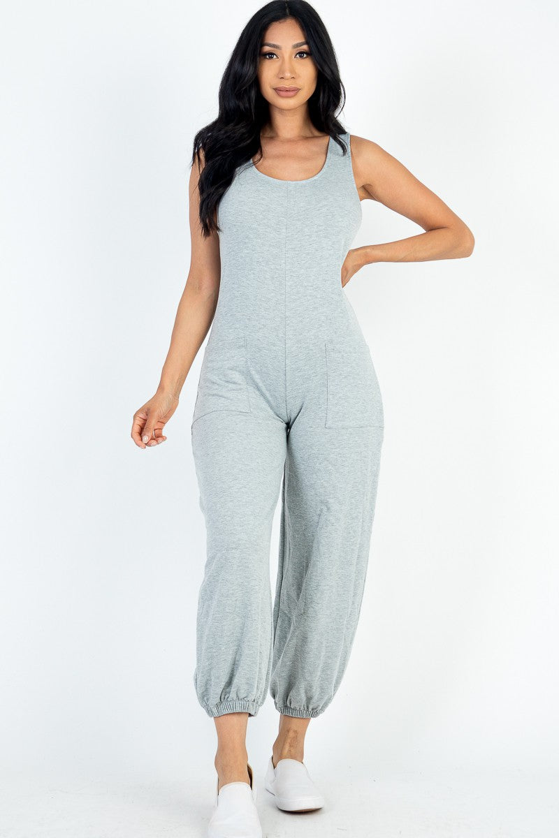 French Terry Sleeveless Scoop Neck Jumpsuit