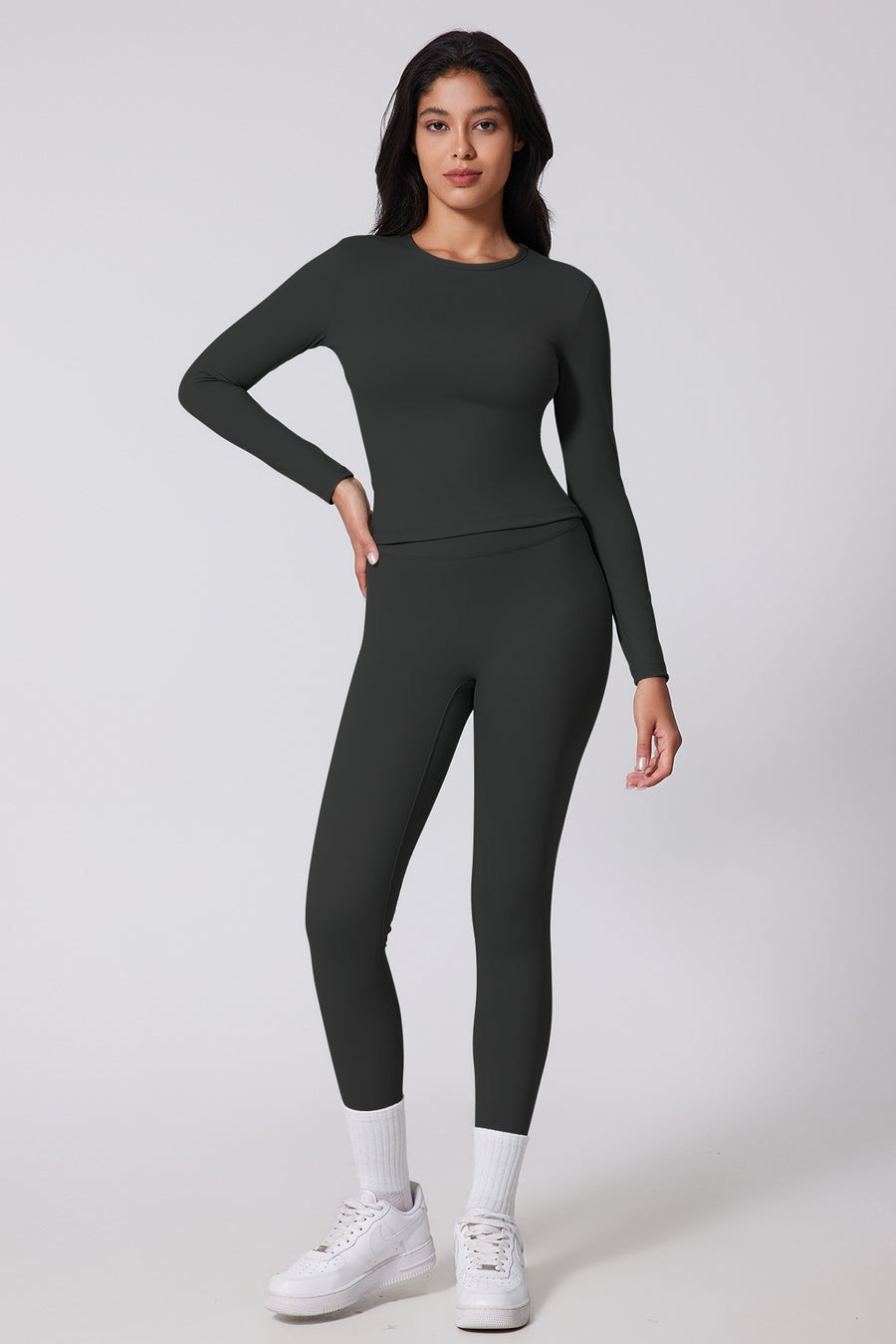 2pc Long Sleeve Top And Yoga Legging Set