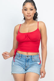 Ribbed Front Ruched Side String Crop Summer Top