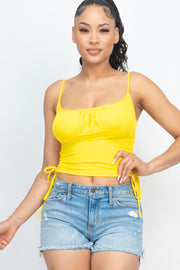 Ribbed Front Ruched Side String Crop Summer Top
