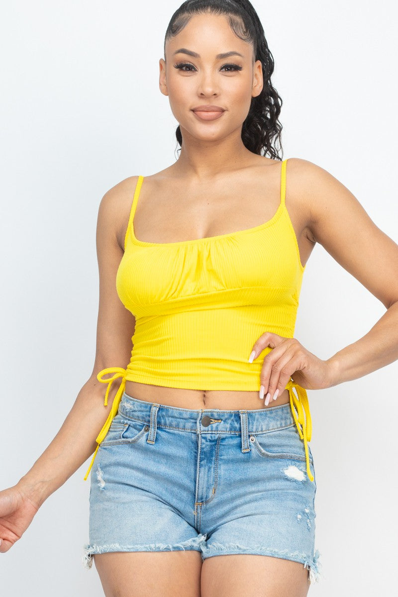 Ribbed Front Ruched Side String Crop Summer Top