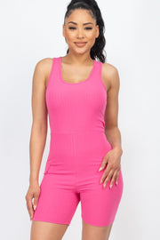 Ribbed Fake Pocket Romper