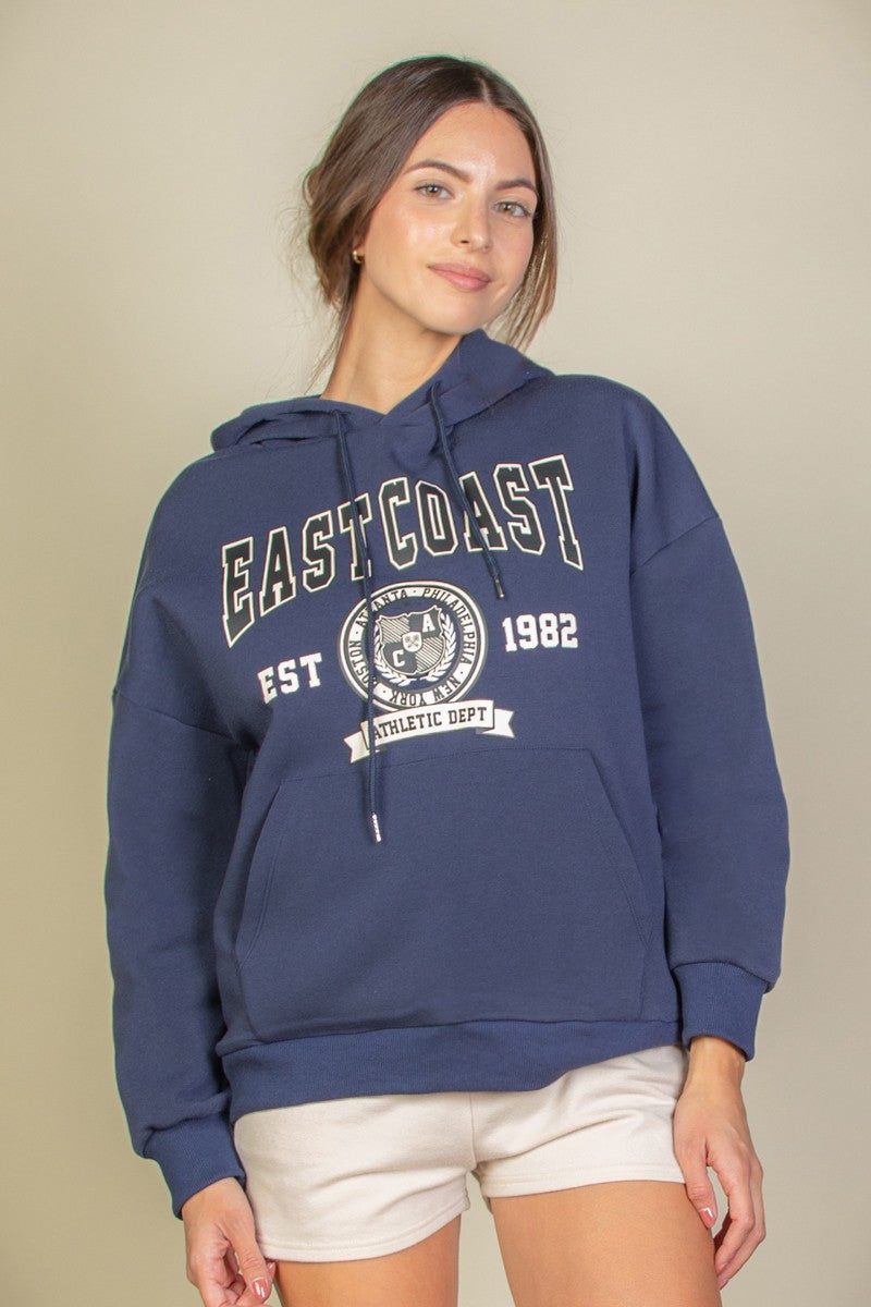 Graphic Kangaroo Pocket Drawstring Long Sleeve Hoodie