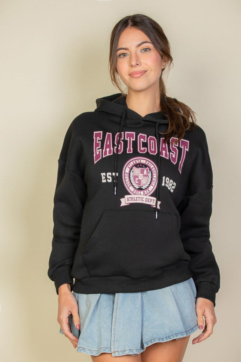 Graphic Kangaroo Pocket Drawstring Long Sleeve Hoodie