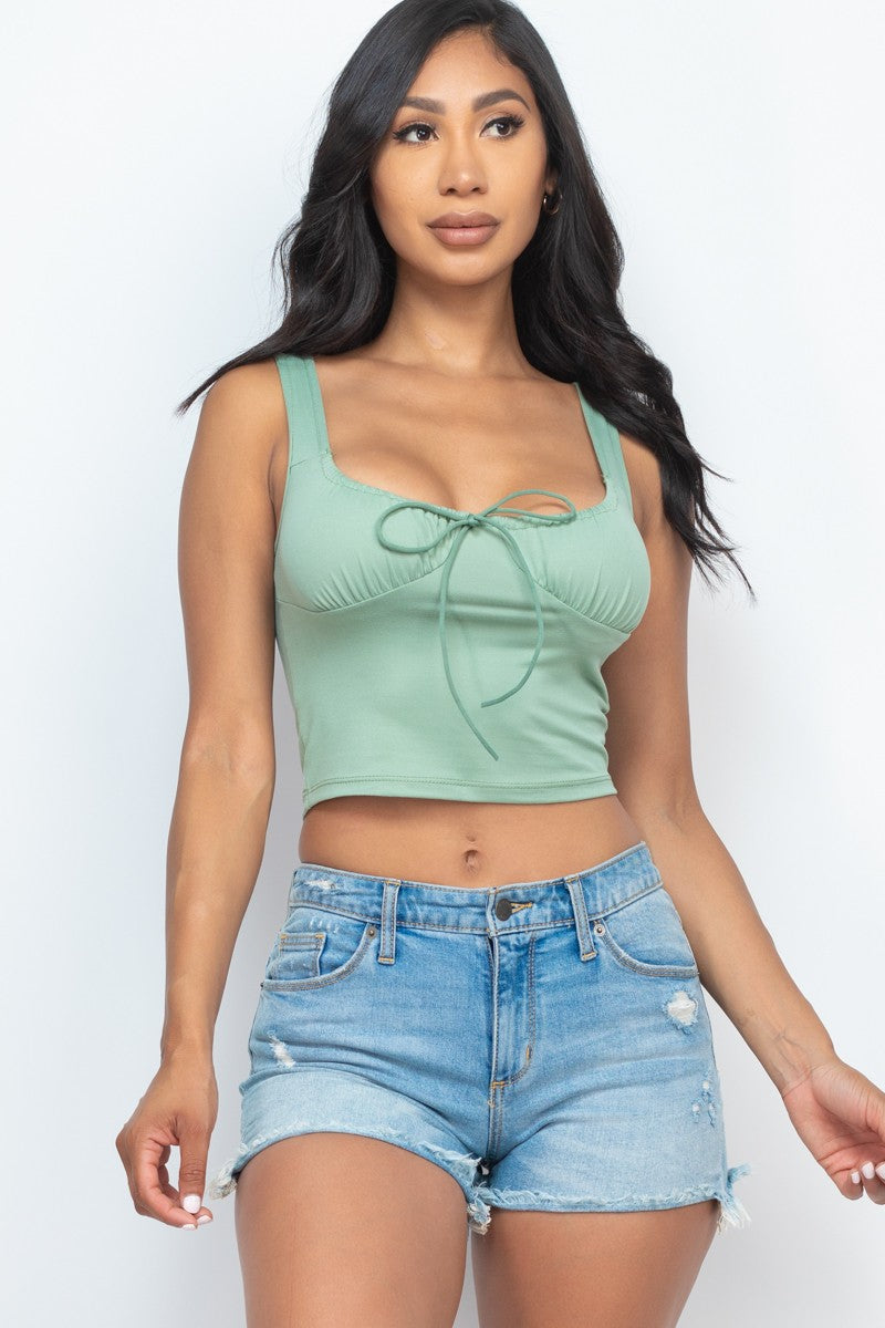 Sleeveless Bow Tie Front Crop Top