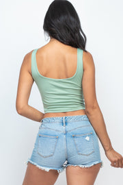 Sleeveless Bow Tie Front Crop Top