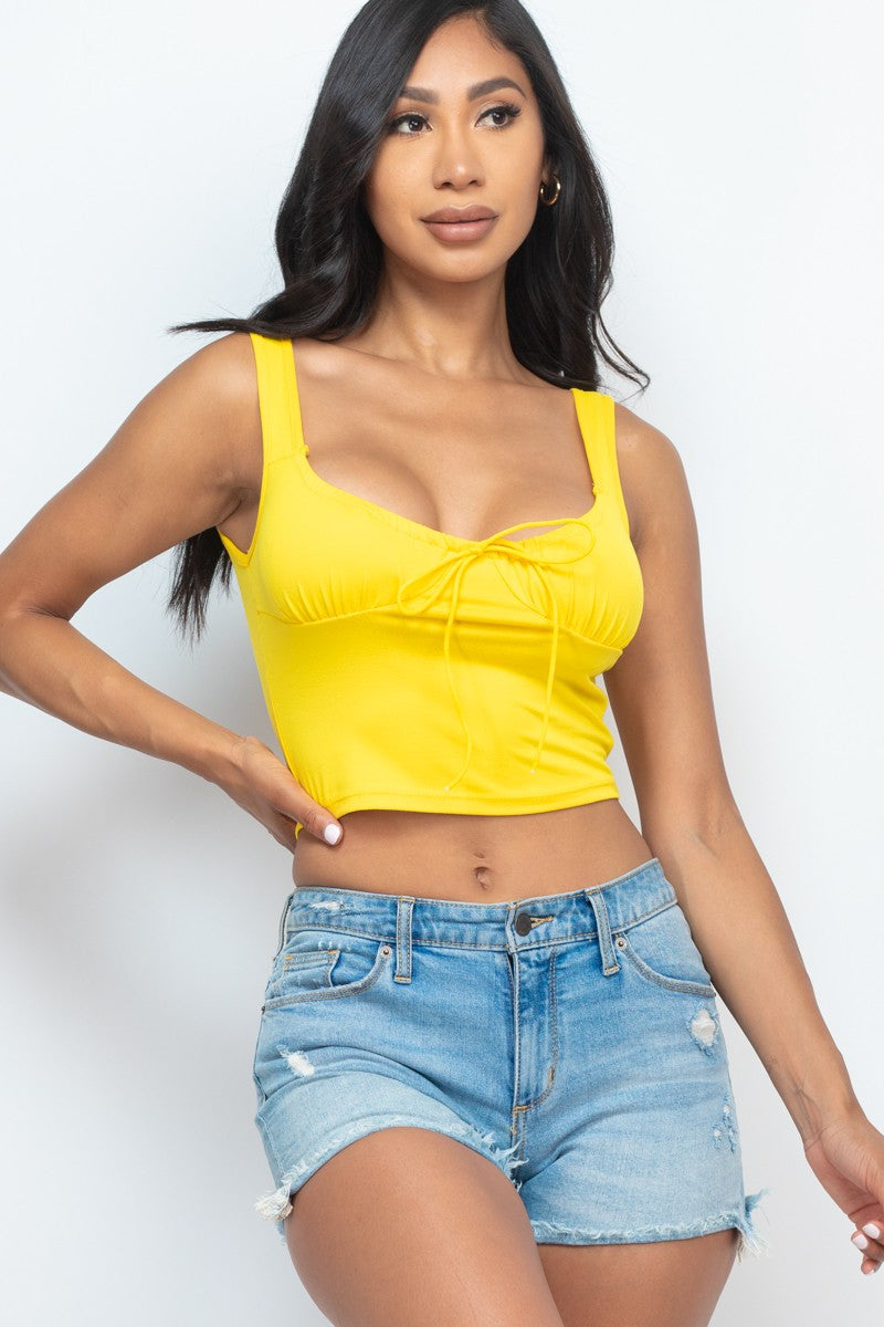 Sleeveless Bow Tie Front Crop Top