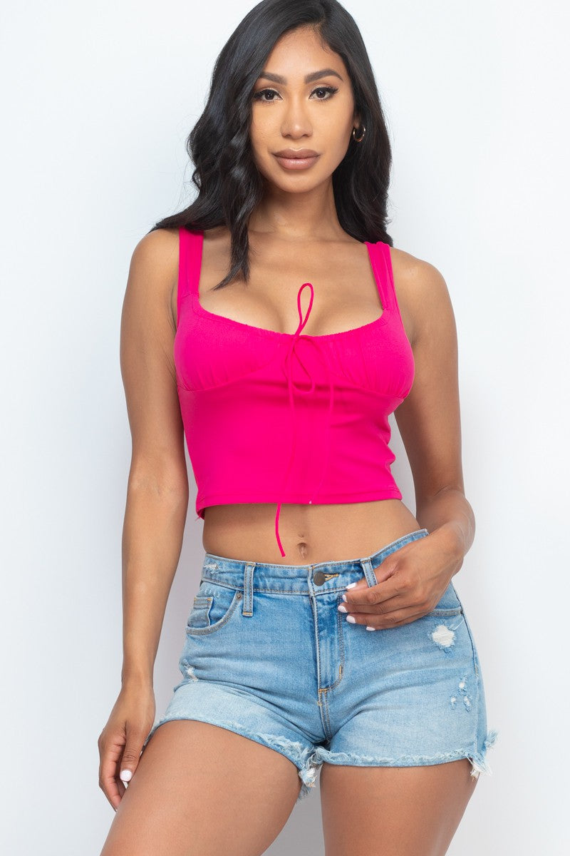 Sleeveless Bow Tie Front Crop Top