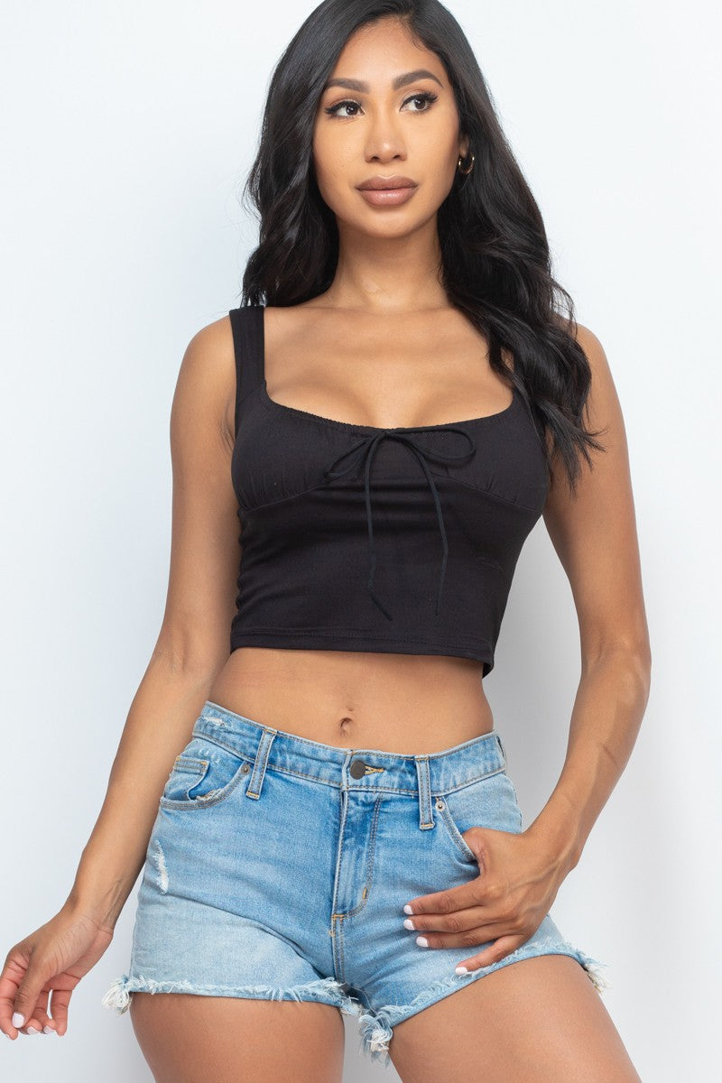 Sleeveless Bow Tie Front Crop Top