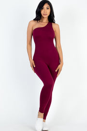 Solid Color One Shoulder Bodycon Jumpsuit