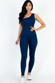 Solid Color One Shoulder Bodycon Jumpsuit