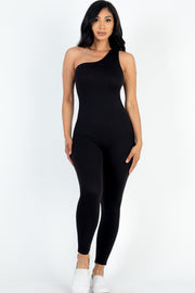 Solid Color One Shoulder Bodycon Jumpsuit
