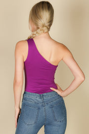 Complex One Shoulder Solid Casual Bodysuit