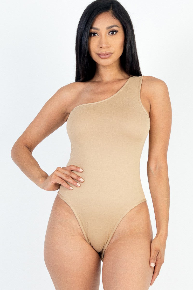 Complex One Shoulder Solid Casual Bodysuit