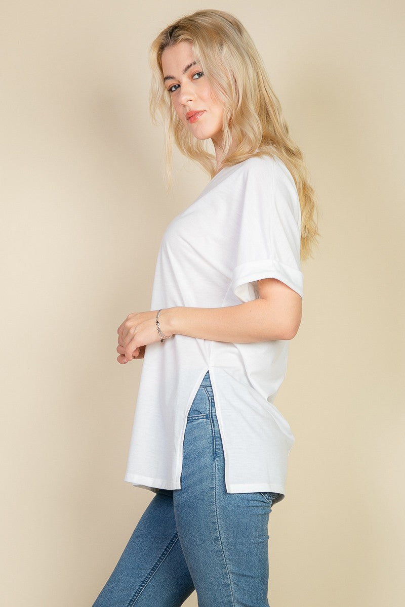 Batwing Sleeve Side Slit Oversized Tee shirt top