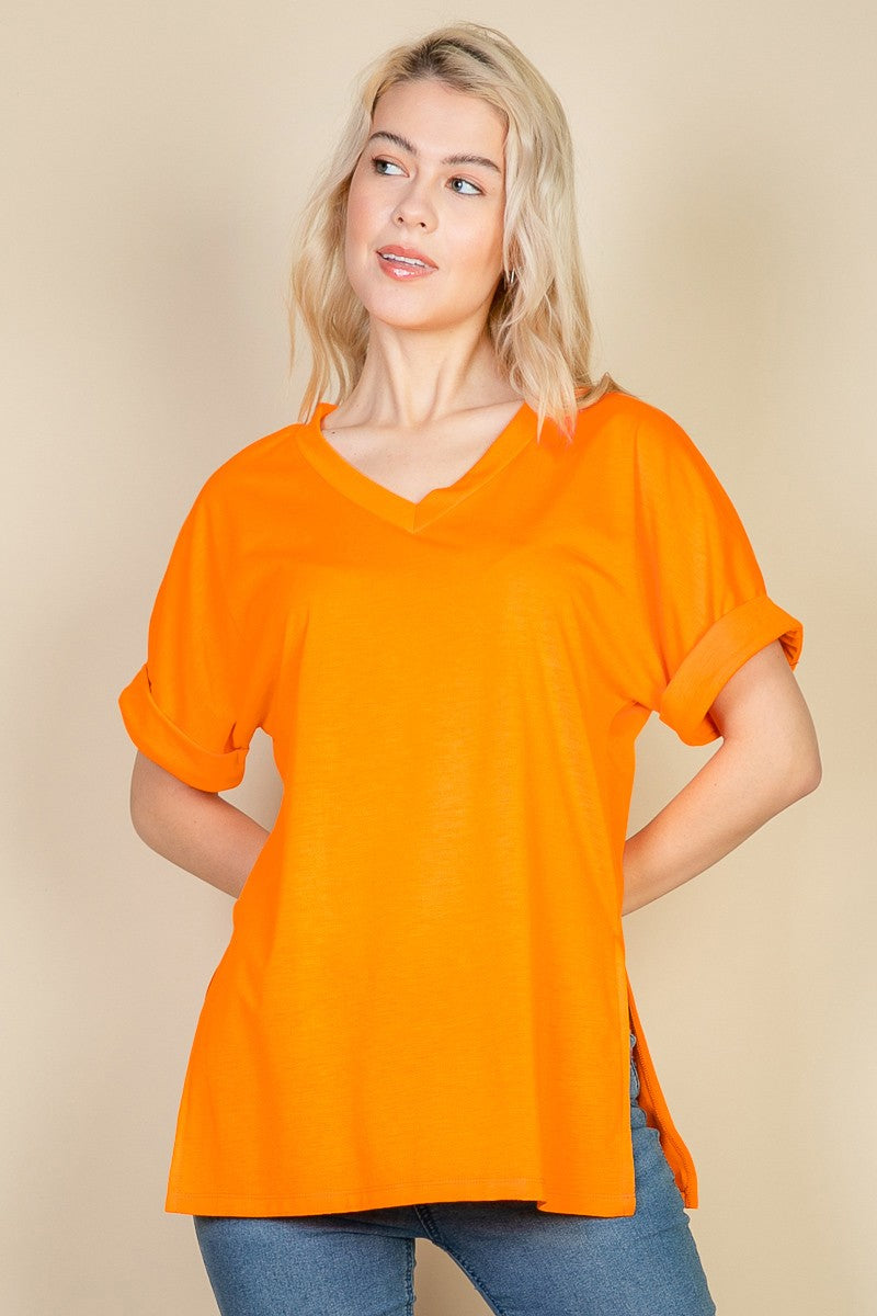 Batwing Sleeve Side Slit Oversized Tee shirt top