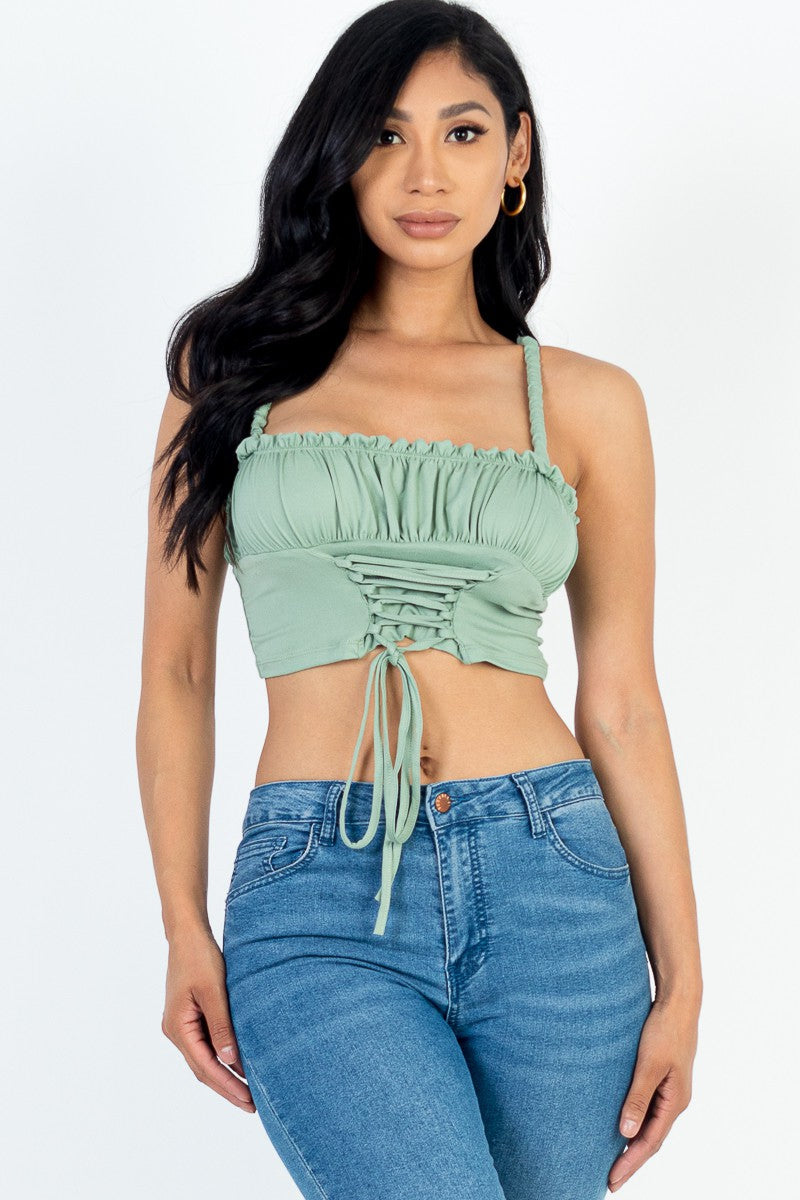 Cutie Pie Ruched Bust Lace-up Cami Crop Top