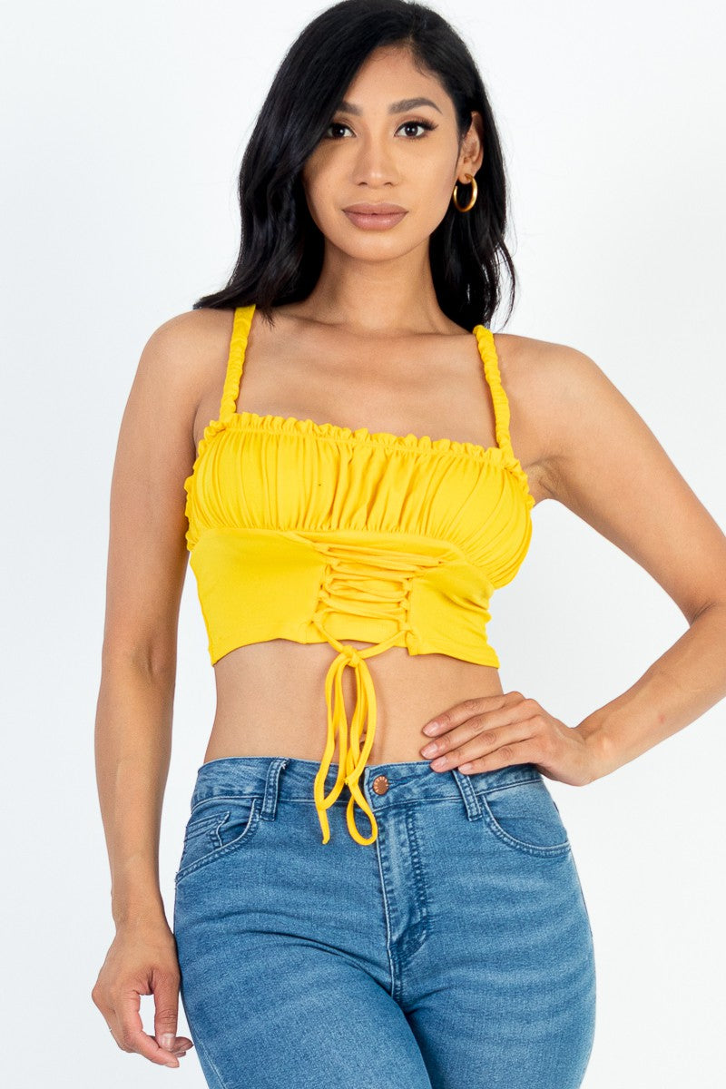 Cutie Pie Ruched Bust Lace-up Cami Crop Top