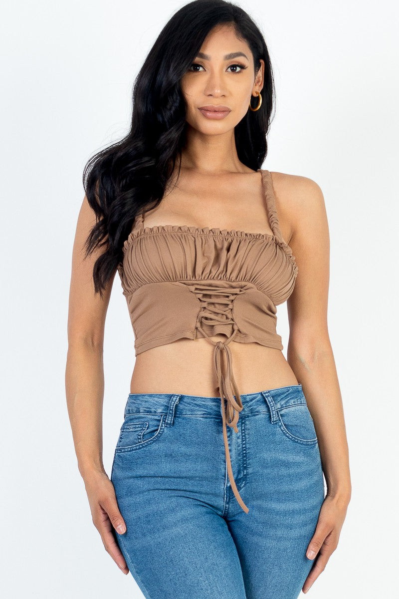 Cutie Pie Ruched Bust Lace-up Cami Crop Top