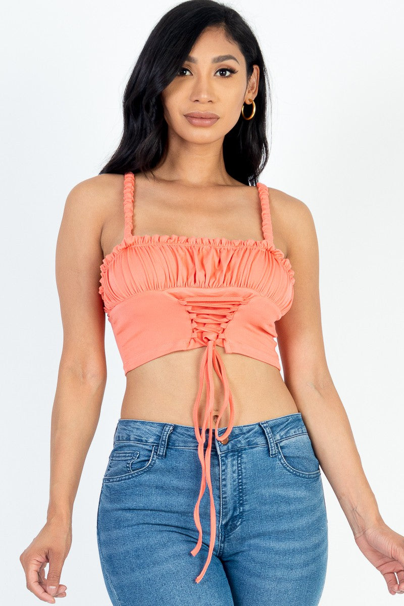 Cutie Pie Ruched Bust Lace-up Cami Crop Top