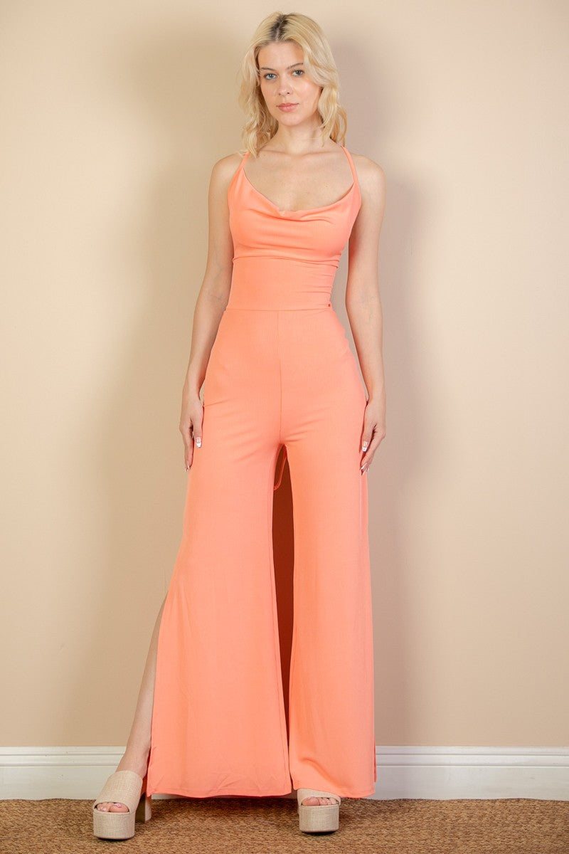Backless Split Wide Leg Jumpsuit