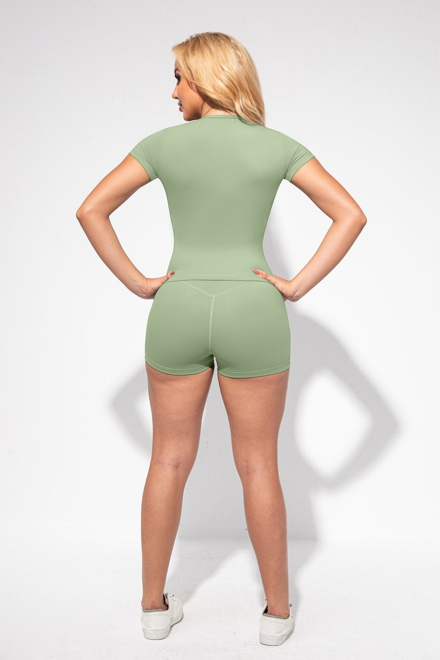 2pc Short Sleeve Top And Short Yoga Set