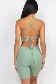 Ribbed Crisscross Back Sleeveless Romper